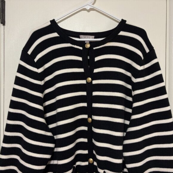J. Crew BQ196 Women's Plus Emilie Sweater Lady Jacket Black Ivory Stripe 3X - Picture 2 of 10